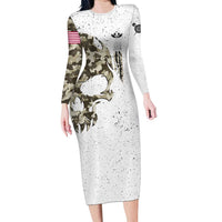 Personalized Camouflage Skull and American Flag Darts Family Matching Long Sleeve Bodycon Dress and Hawaiian Shirt - Wonder Print Shop