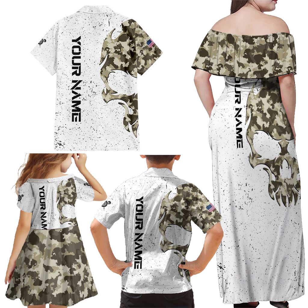 Personalized Camouflage Skull and American Flag Darts Family Matching Off Shoulder Maxi Dress and Hawaiian Shirt - Wonder Print Shop