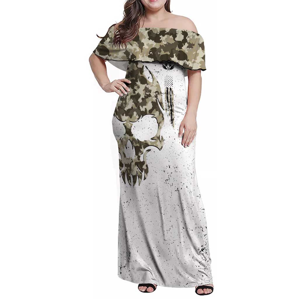 Personalized Camouflage Skull and American Flag Darts Family Matching Off Shoulder Maxi Dress and Hawaiian Shirt - Wonder Print Shop
