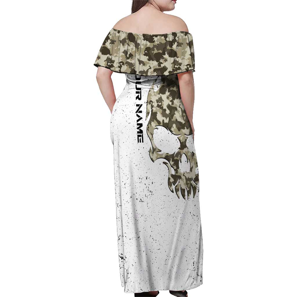 Personalized Camouflage Skull and American Flag Darts Family Matching Off Shoulder Maxi Dress and Hawaiian Shirt - Wonder Print Shop