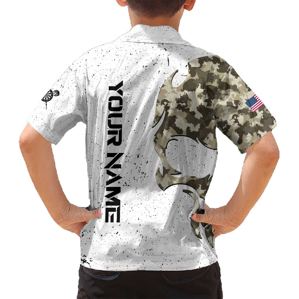 Personalized Camouflage Skull and American Flag Darts Family Matching Off Shoulder Short Dress and Hawaiian Shirt - Wonder Print Shop