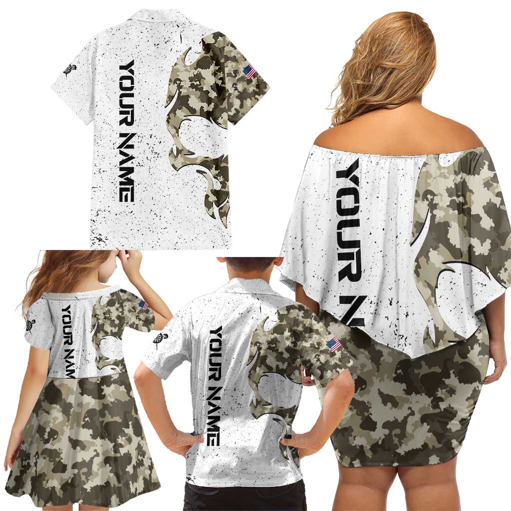 Personalized Camouflage Skull and American Flag Darts Family Matching Off Shoulder Short Dress and Hawaiian Shirt - Wonder Print Shop
