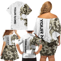 Personalized Camouflage Skull and American Flag Darts Family Matching Off Shoulder Short Dress and Hawaiian Shirt - Wonder Print Shop