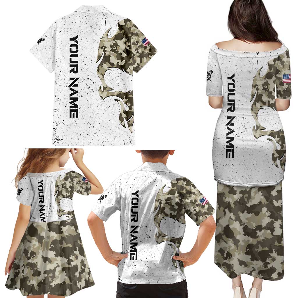 Personalized Camouflage Skull and American Flag Darts Family Matching Puletasi and Hawaiian Shirt - Wonder Print Shop