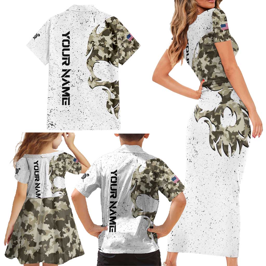 Personalized Camouflage Skull and American Flag Darts Family Matching Short Sleeve Bodycon Dress and Hawaiian Shirt - Wonder Print Shop