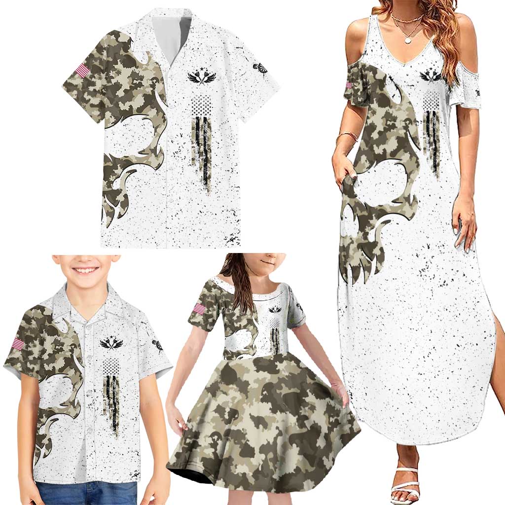 Personalized Camouflage Skull and American Flag Darts Family Matching Summer Maxi Dress and Hawaiian Shirt - Wonder Print Shop