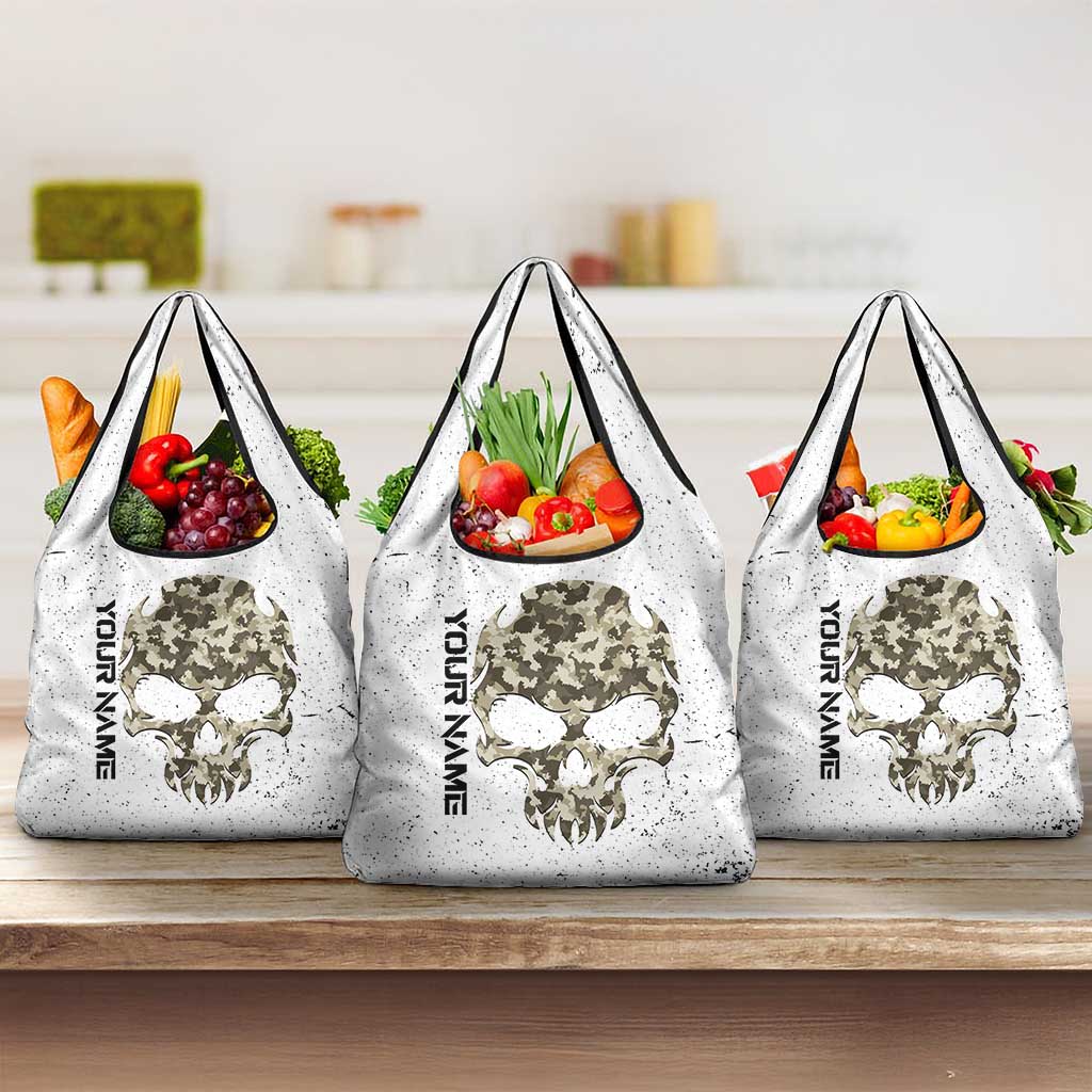 Personalized Camouflage Skull and American Flag Darts Grocery Bag - Wonder Print Shop