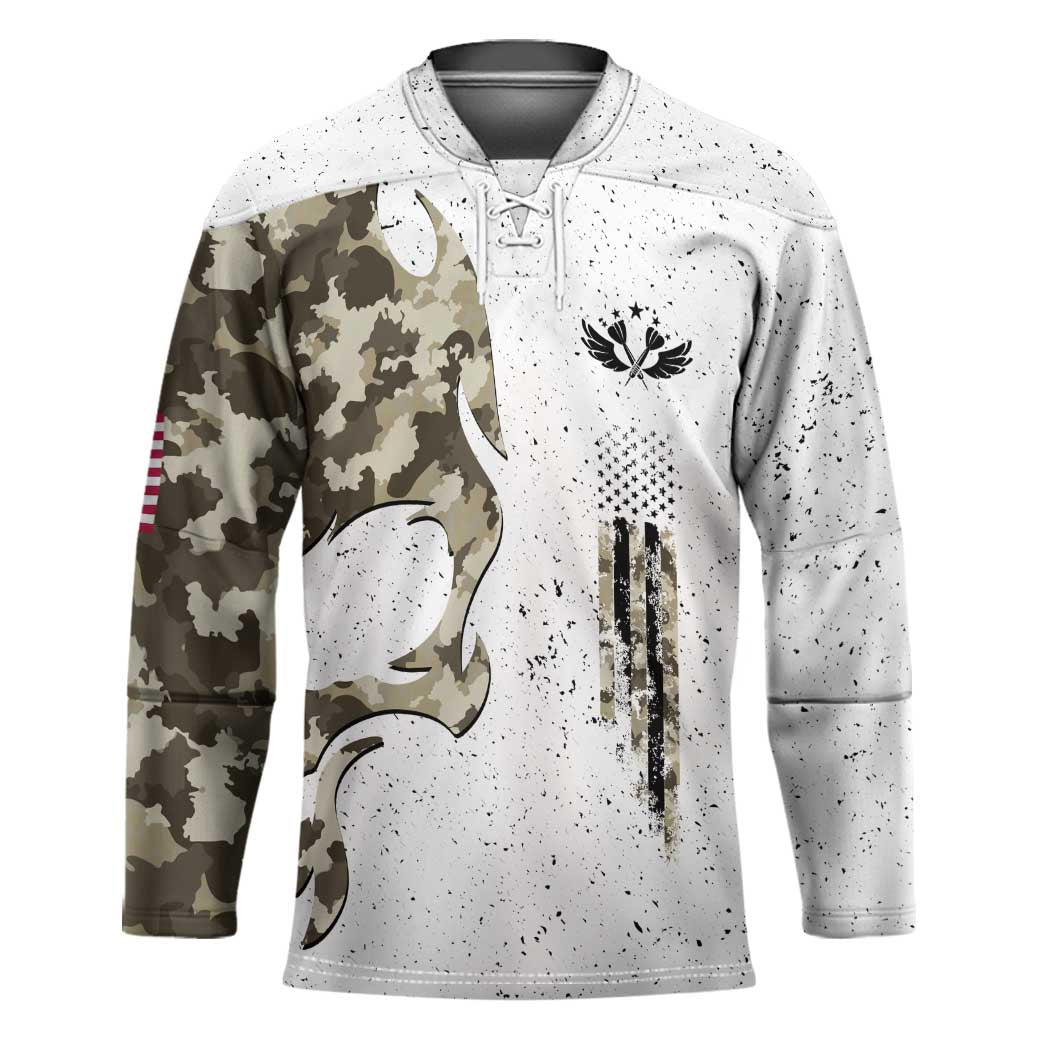 Personalized Camouflage Skull and American Flag Darts Hockey Jersey - Wonder Print Shop