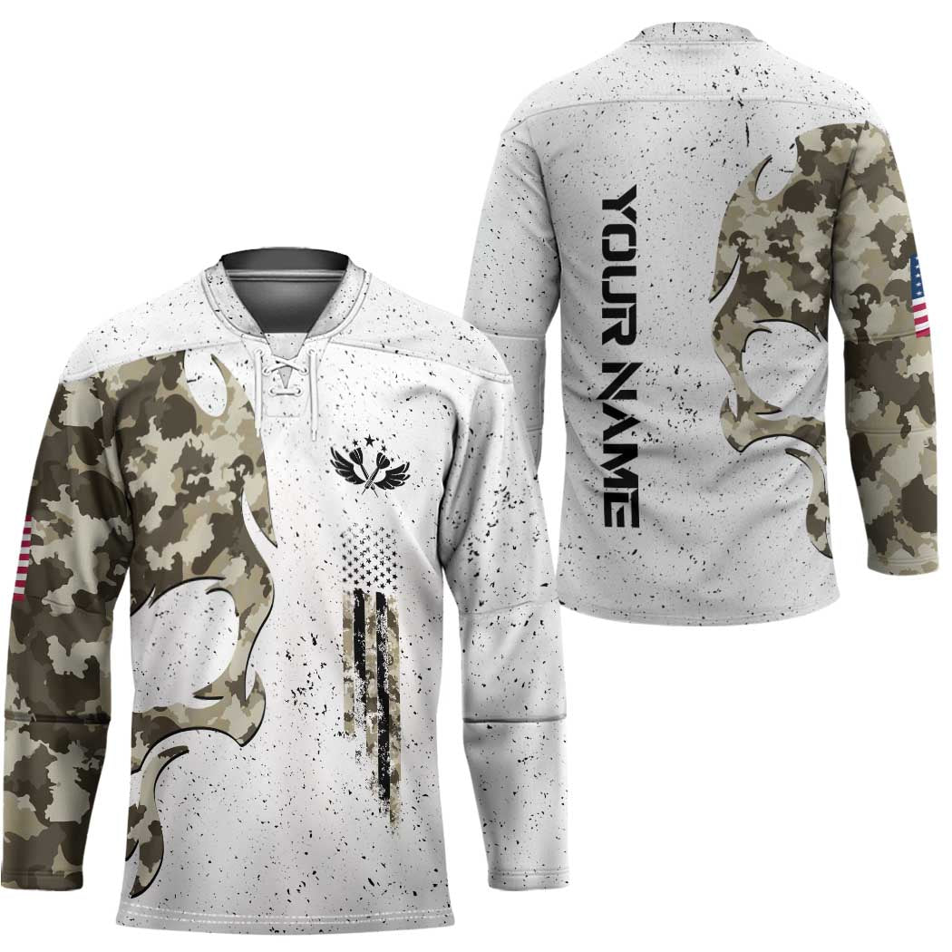 Personalized Camouflage Skull and American Flag Darts Hockey Jersey - Wonder Print Shop