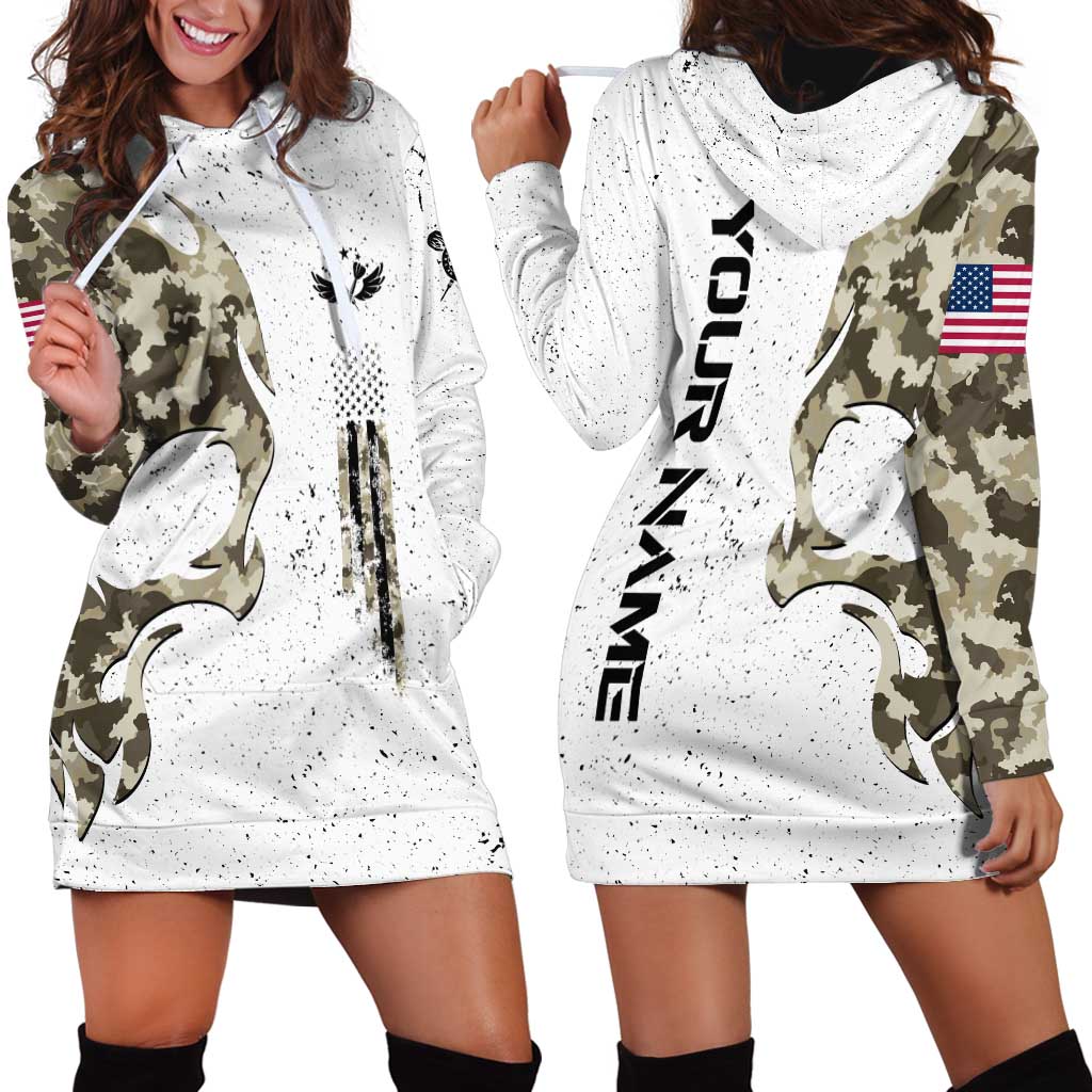 Personalized Camouflage Skull and American Flag Darts Hoodie Dress - Wonder Print Shop