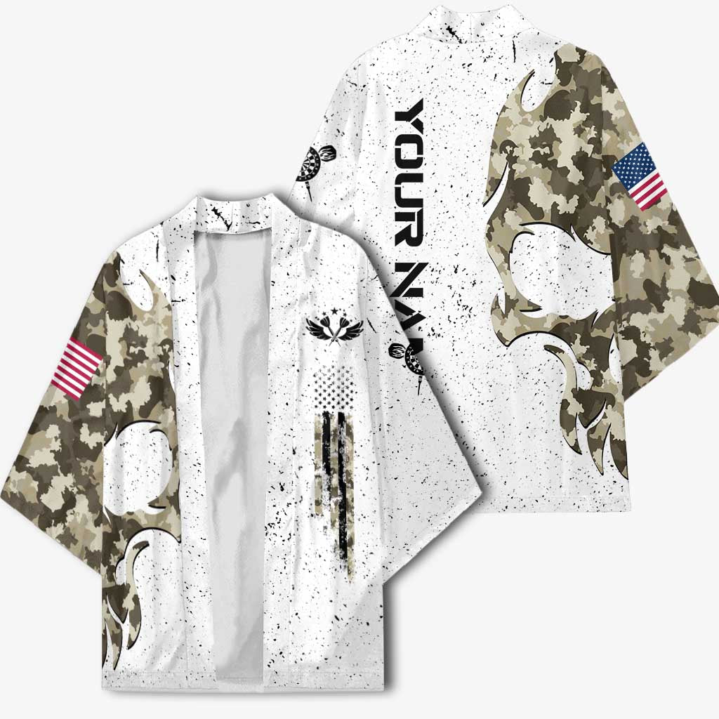 Personalized Camouflage Skull and American Flag Darts Kimono - Wonder Print Shop