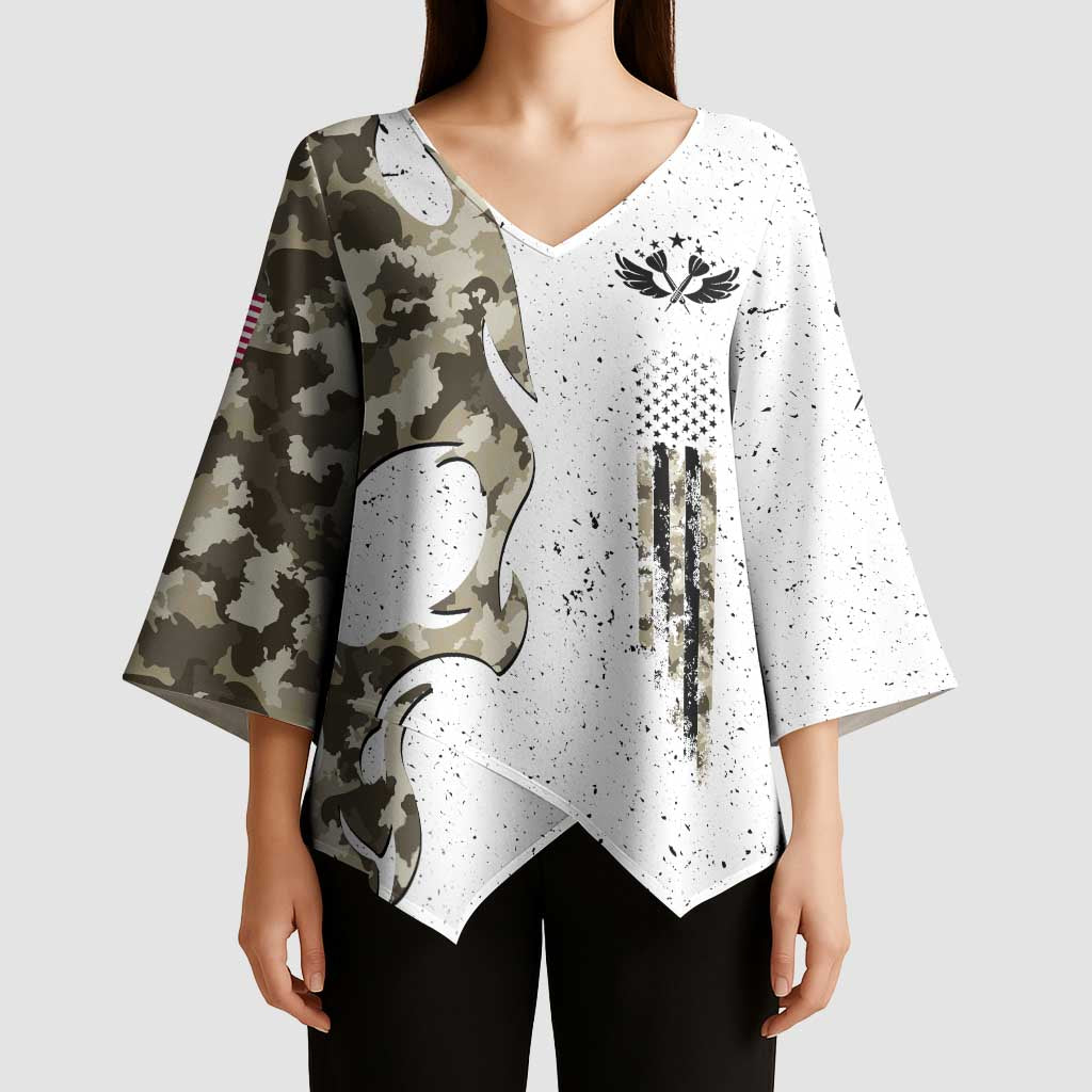 Personalized Camouflage Skull and American Flag Darts Kimono Sleeve Blouse - Wonder Print Shop