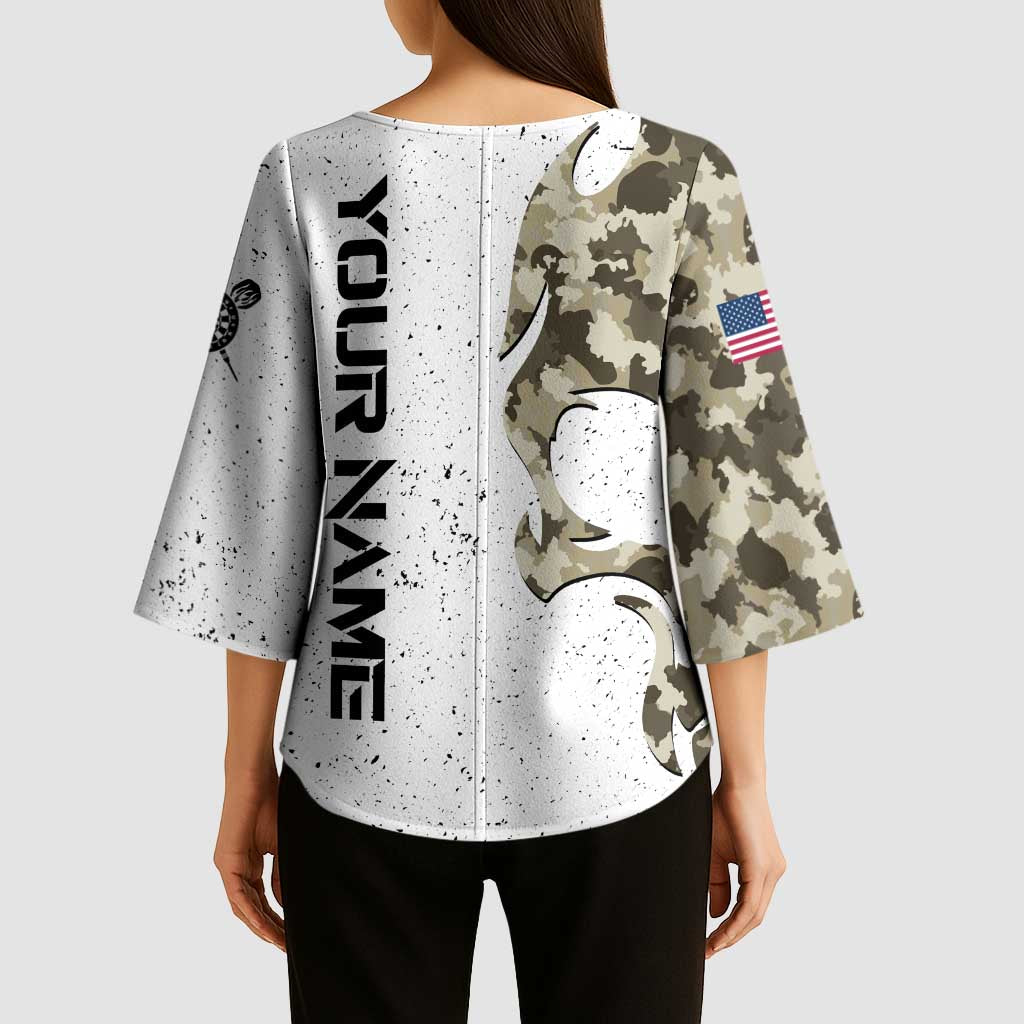 Personalized Camouflage Skull and American Flag Darts Kimono Sleeve Blouse - Wonder Print Shop