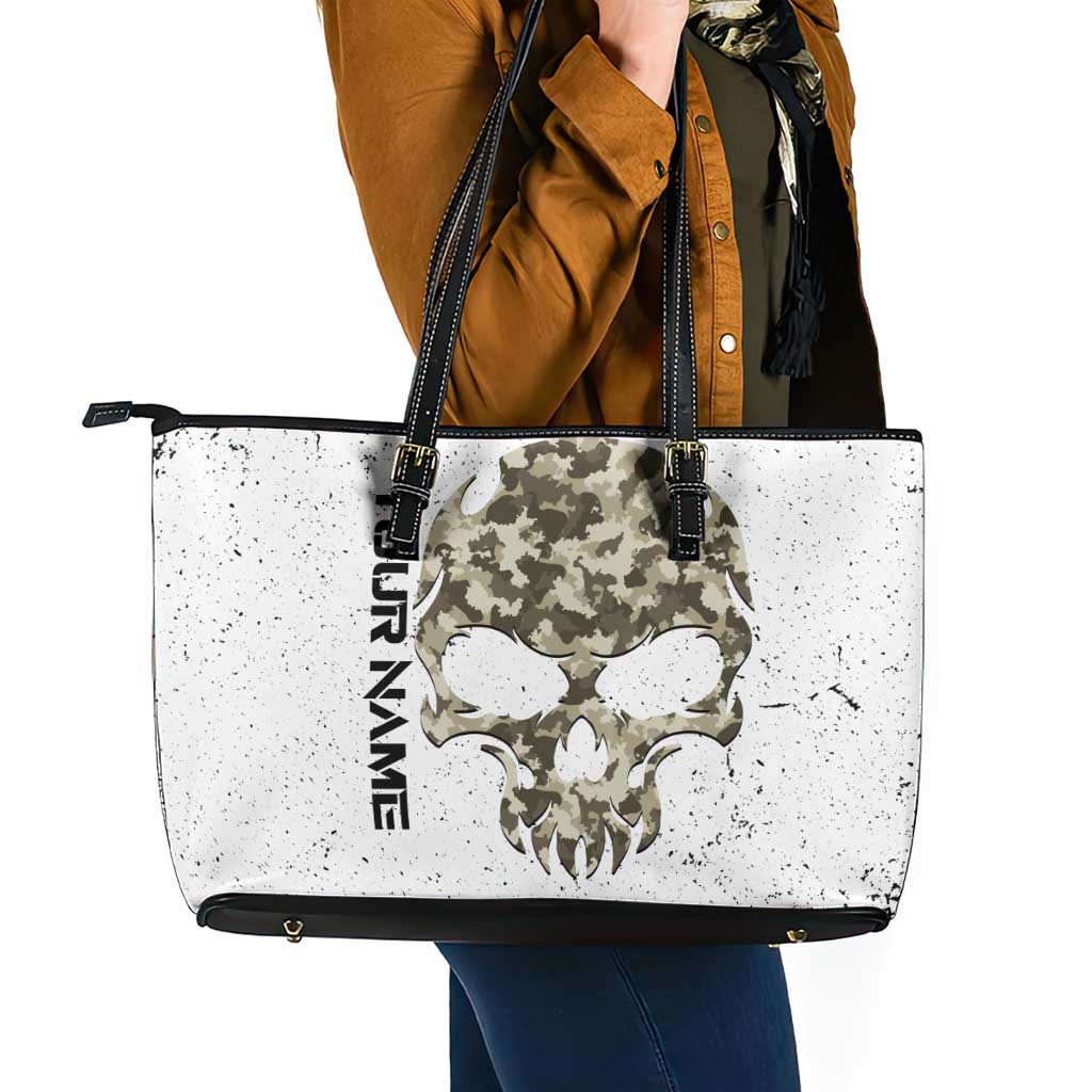 Personalized Camouflage Skull and American Flag Darts Leather Tote Bag - Wonder Print Shop