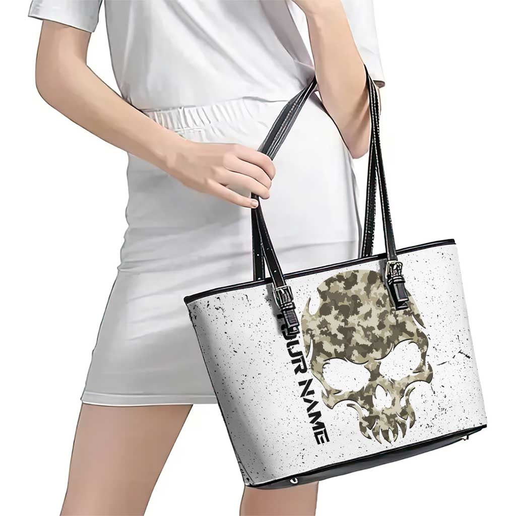 Personalized Camouflage Skull and American Flag Darts Leather Tote Bag - Wonder Print Shop