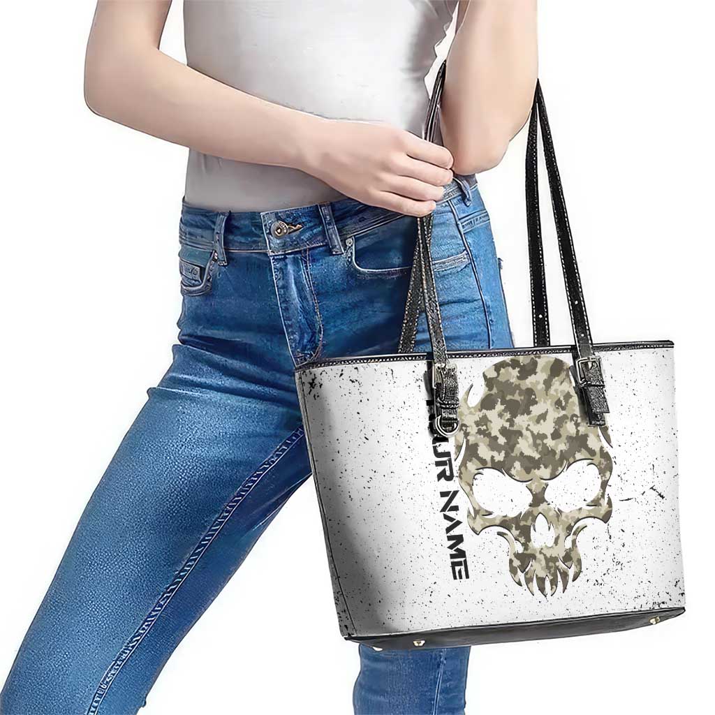 Personalized Camouflage Skull and American Flag Darts Leather Tote Bag - Wonder Print Shop