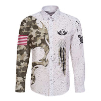Personalized Camouflage Skull and American Flag Darts Long Sleeve Button Shirt - Wonder Print Shop