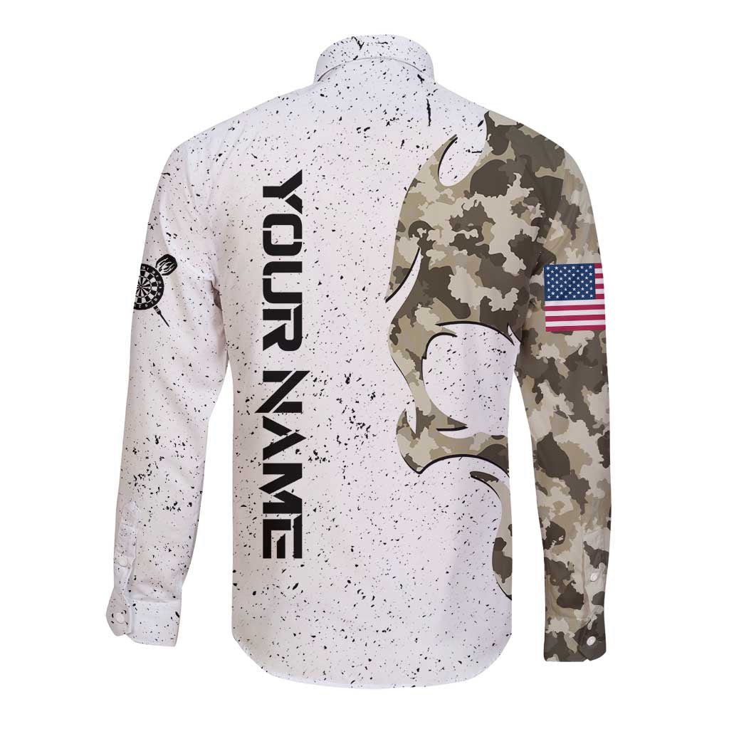 Personalized Camouflage Skull and American Flag Darts Long Sleeve Button Shirt - Wonder Print Shop