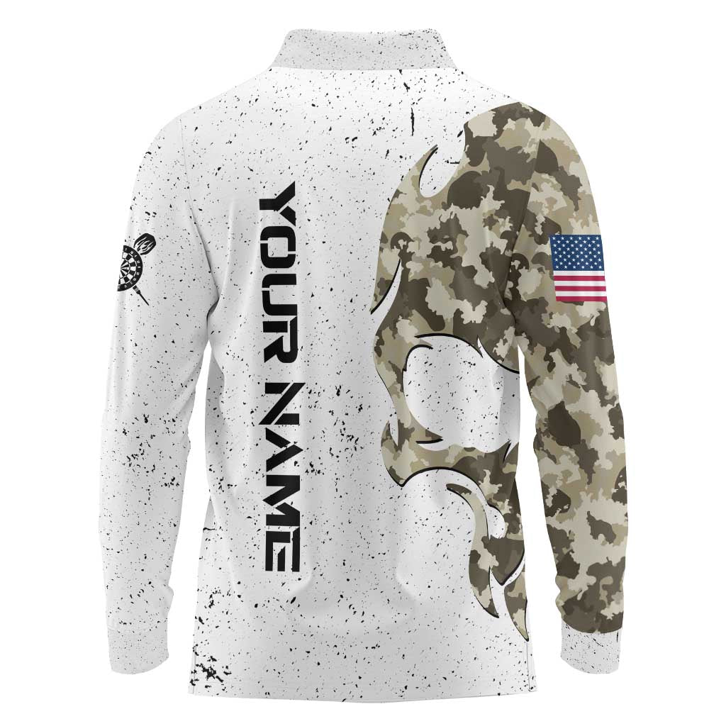 Personalized Camouflage Skull and American Flag Darts Long Sleeve Polo Shirt - Wonder Print Shop
