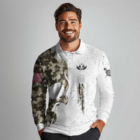 Personalized Camouflage Skull and American Flag Darts Long Sleeve Polo Shirt - Wonder Print Shop