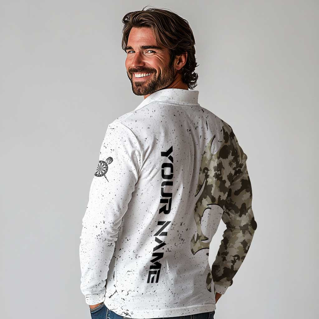 Personalized Camouflage Skull and American Flag Darts Long Sleeve Polo Shirt - Wonder Print Shop