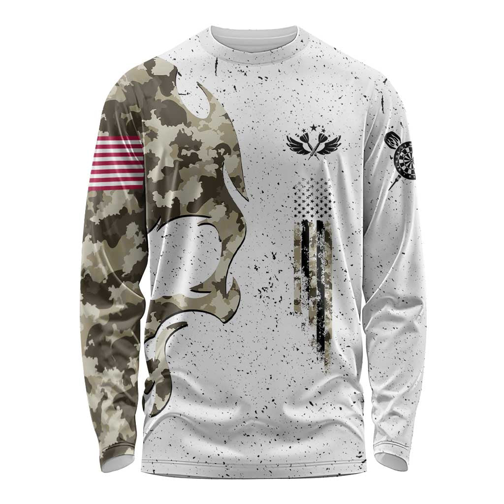 Personalized Camouflage Skull and American Flag Darts Long Sleeve Shirt - Wonder Print Shop