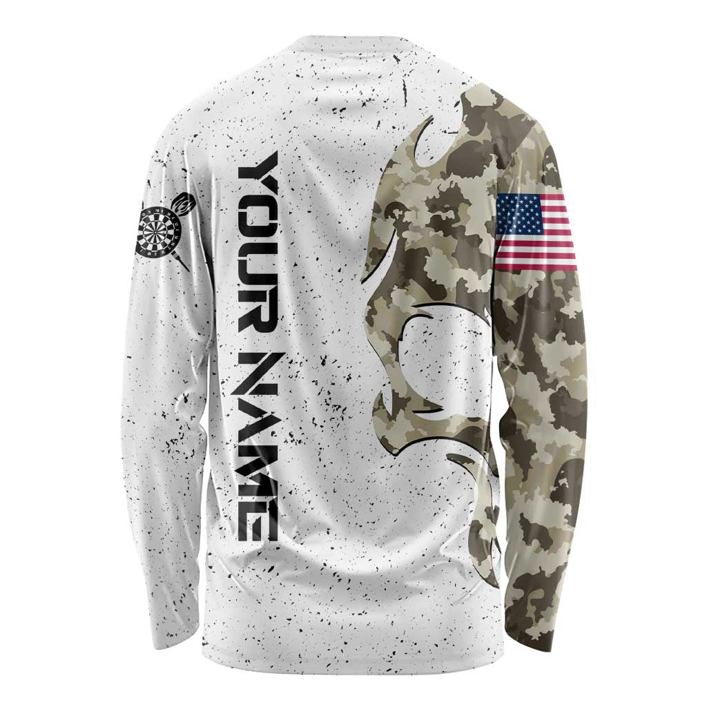 Personalized Camouflage Skull and American Flag Darts Long Sleeve Shirt - Wonder Print Shop