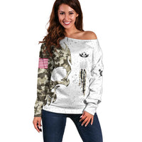 Personalized Camouflage Skull and American Flag Darts Off Shoulder Sweater - Wonder Print Shop