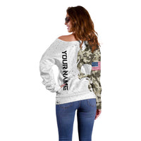 Personalized Camouflage Skull and American Flag Darts Off Shoulder Sweater - Wonder Print Shop