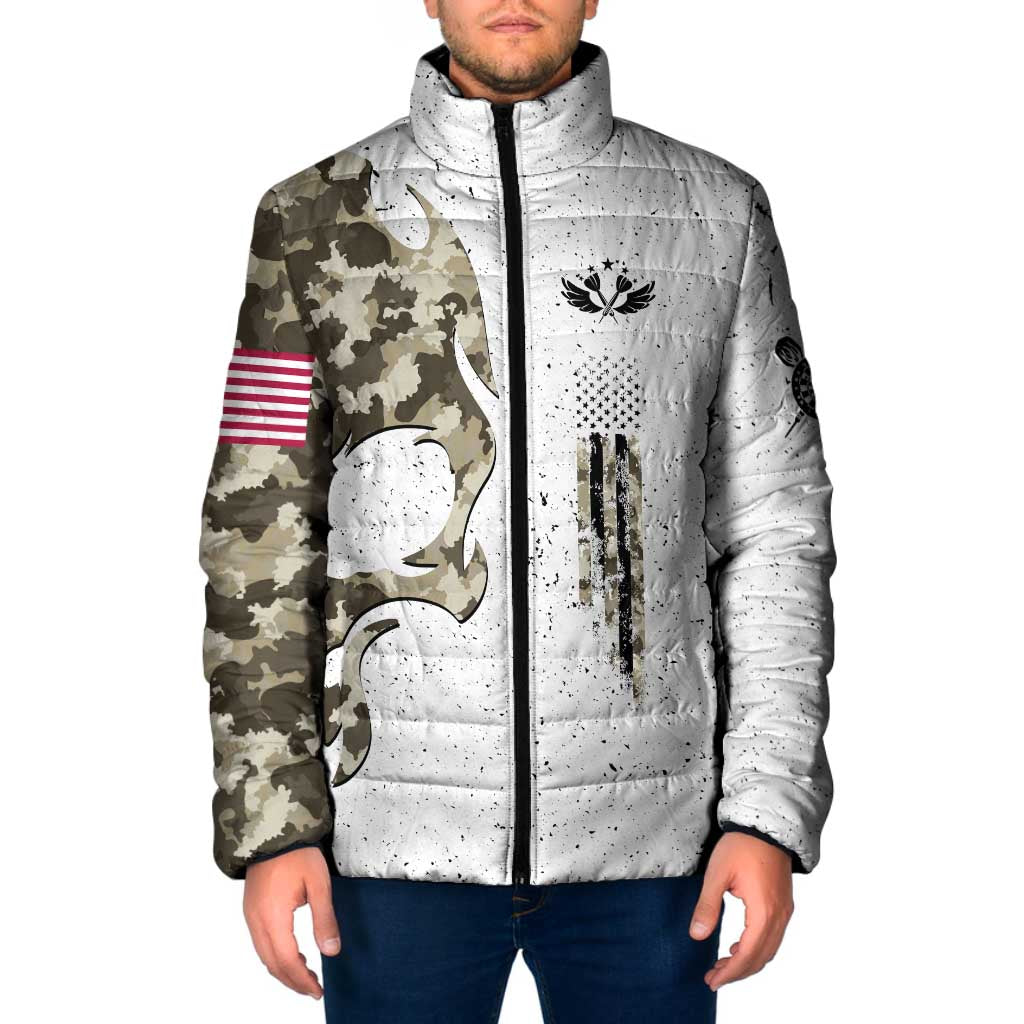 Personalized Camouflage Skull and American Flag Darts Padded Jacket - Wonder Print Shop