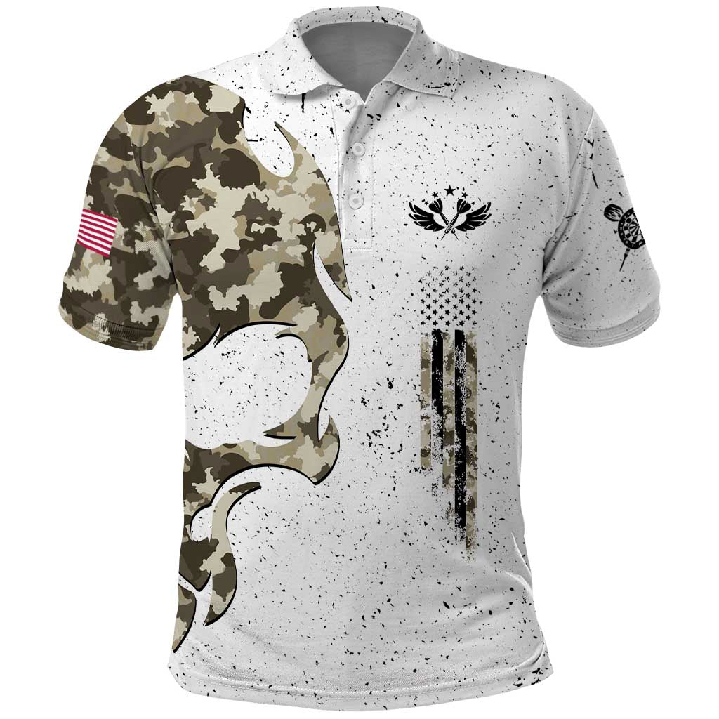 Personalized Camouflage Skull and American Flag Darts Polo Shirt - Wonder Print Shop