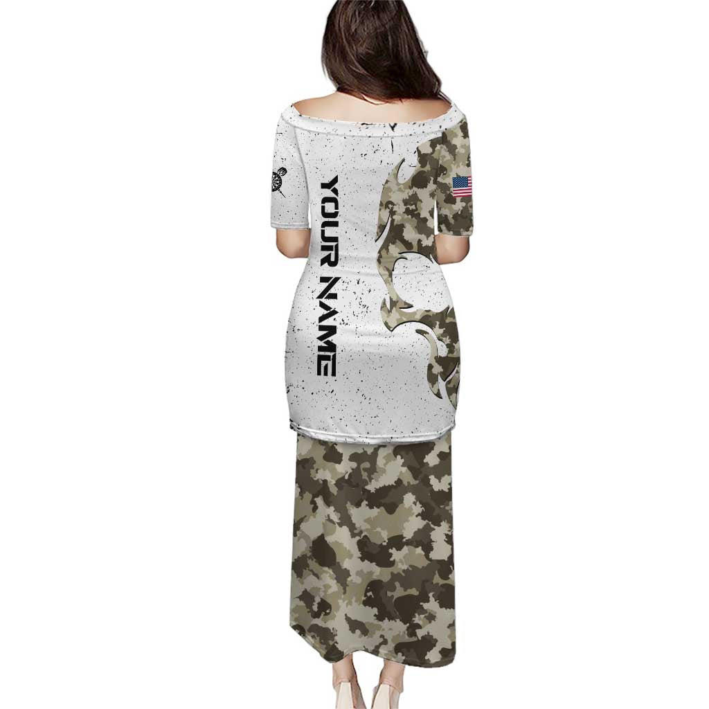 Personalized Camouflage Skull and American Flag Darts Puletasi - Wonder Print Shop