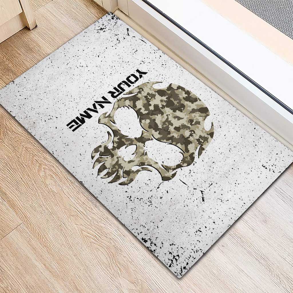 Personalized Camouflage Skull and American Flag Darts Rubber Doormat - Wonder Print Shop