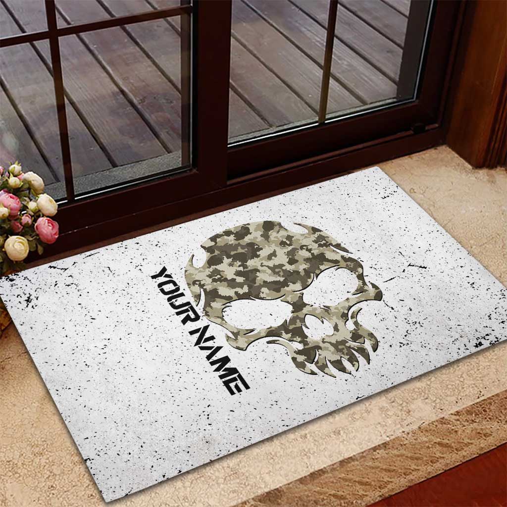 Personalized Camouflage Skull and American Flag Darts Rubber Doormat - Wonder Print Shop