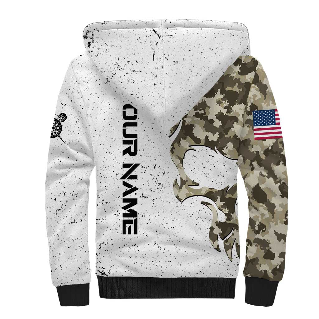 Personalized Camouflage Skull and American Flag Darts Sherpa Hoodie - Wonder Print Shop