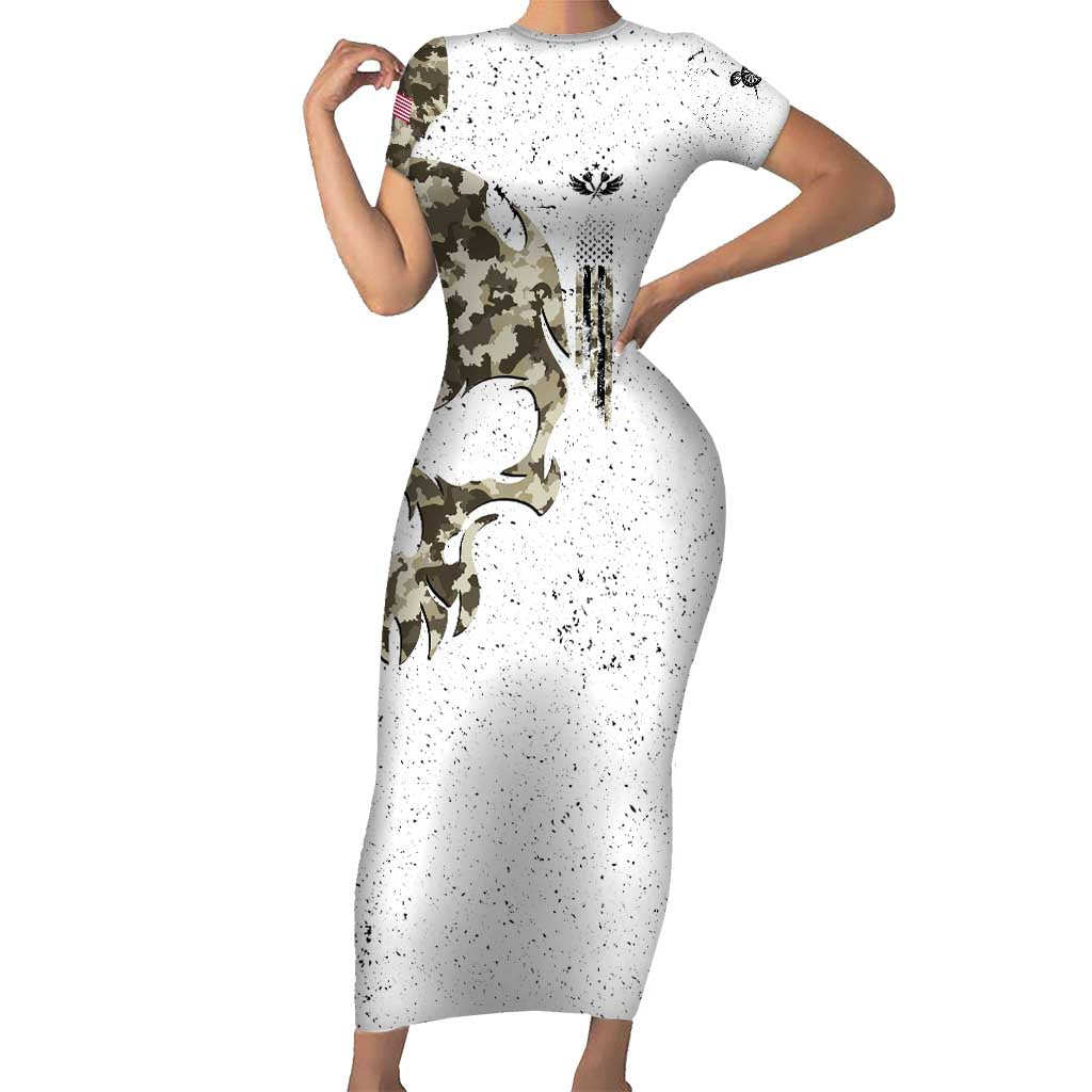 Personalized Camouflage Skull and American Flag Darts Short Sleeve Bodycon Dress - Wonder Print Shop