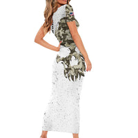 Personalized Camouflage Skull and American Flag Darts Short Sleeve Bodycon Dress - Wonder Print Shop