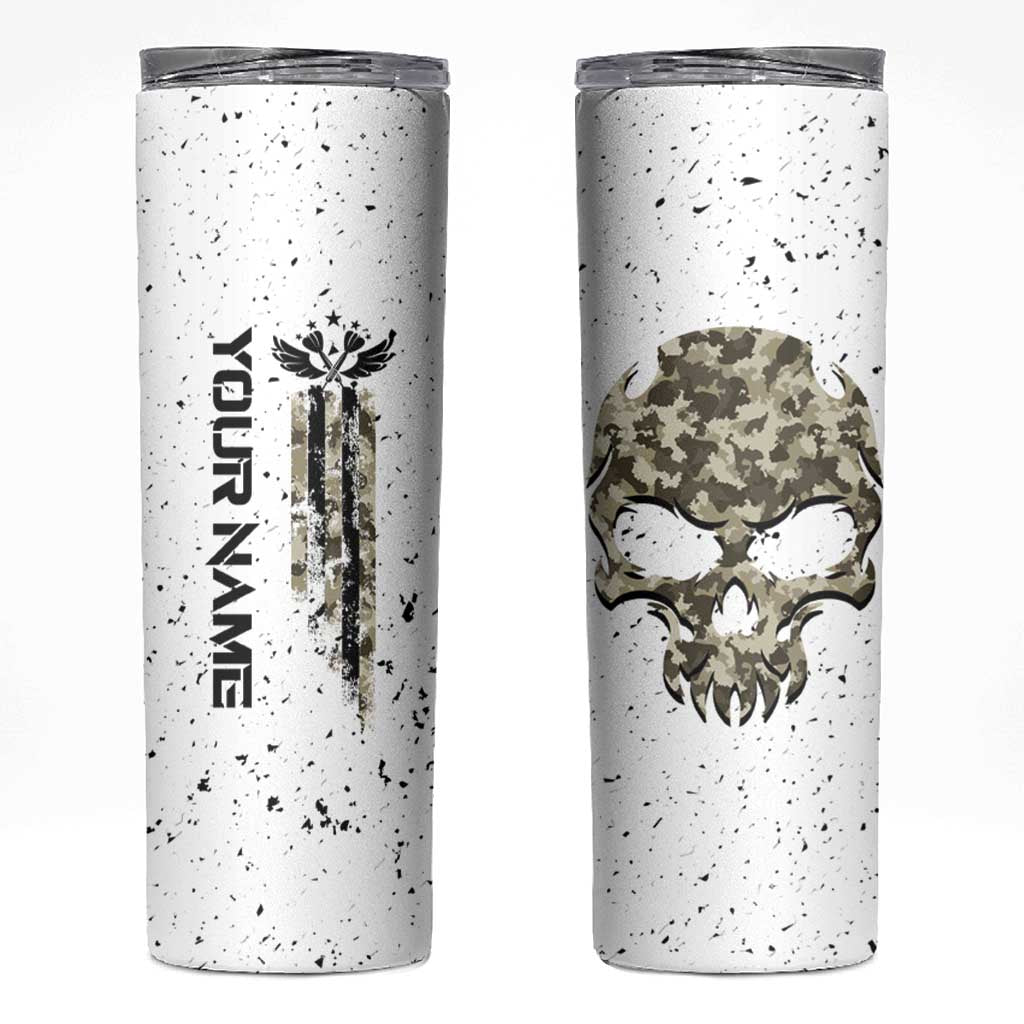 Personalized Camouflage Skull and American Flag Darts Skinny Tumbler - Wonder Print Shop