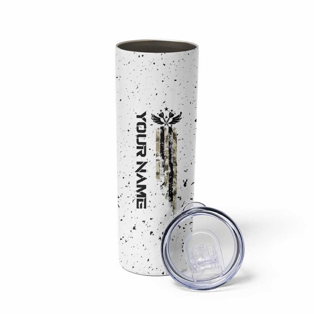 Personalized Camouflage Skull and American Flag Darts Skinny Tumbler - Wonder Print Shop
