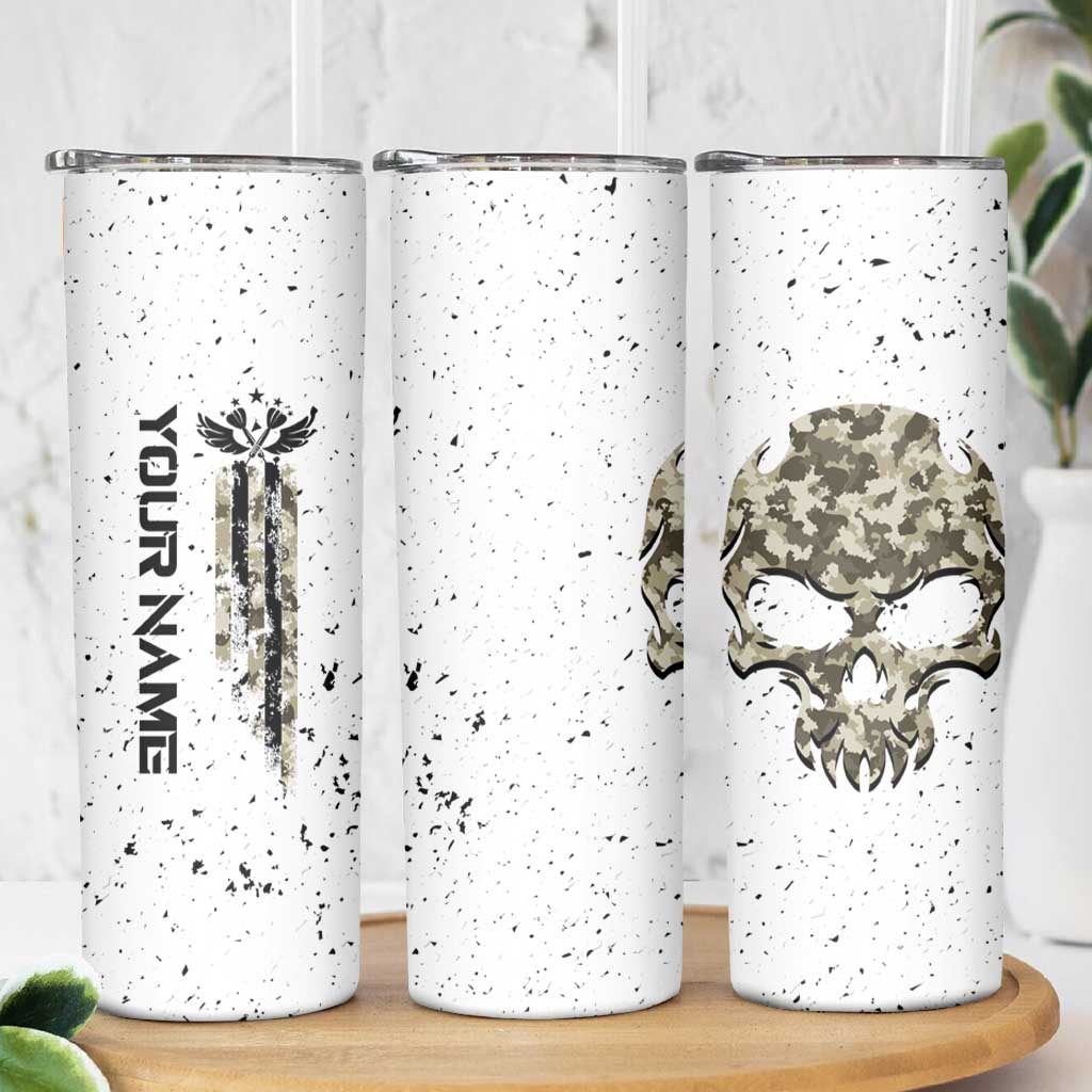 Personalized Camouflage Skull and American Flag Darts Skinny Tumbler - Wonder Print Shop