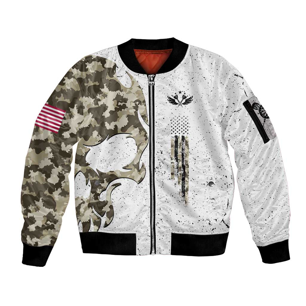 Personalized Camouflage Skull and American Flag Darts Sleeve Zip Bomber Jacket - Wonder Print Shop