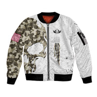Personalized Camouflage Skull and American Flag Darts Sleeve Zip Bomber Jacket - Wonder Print Shop