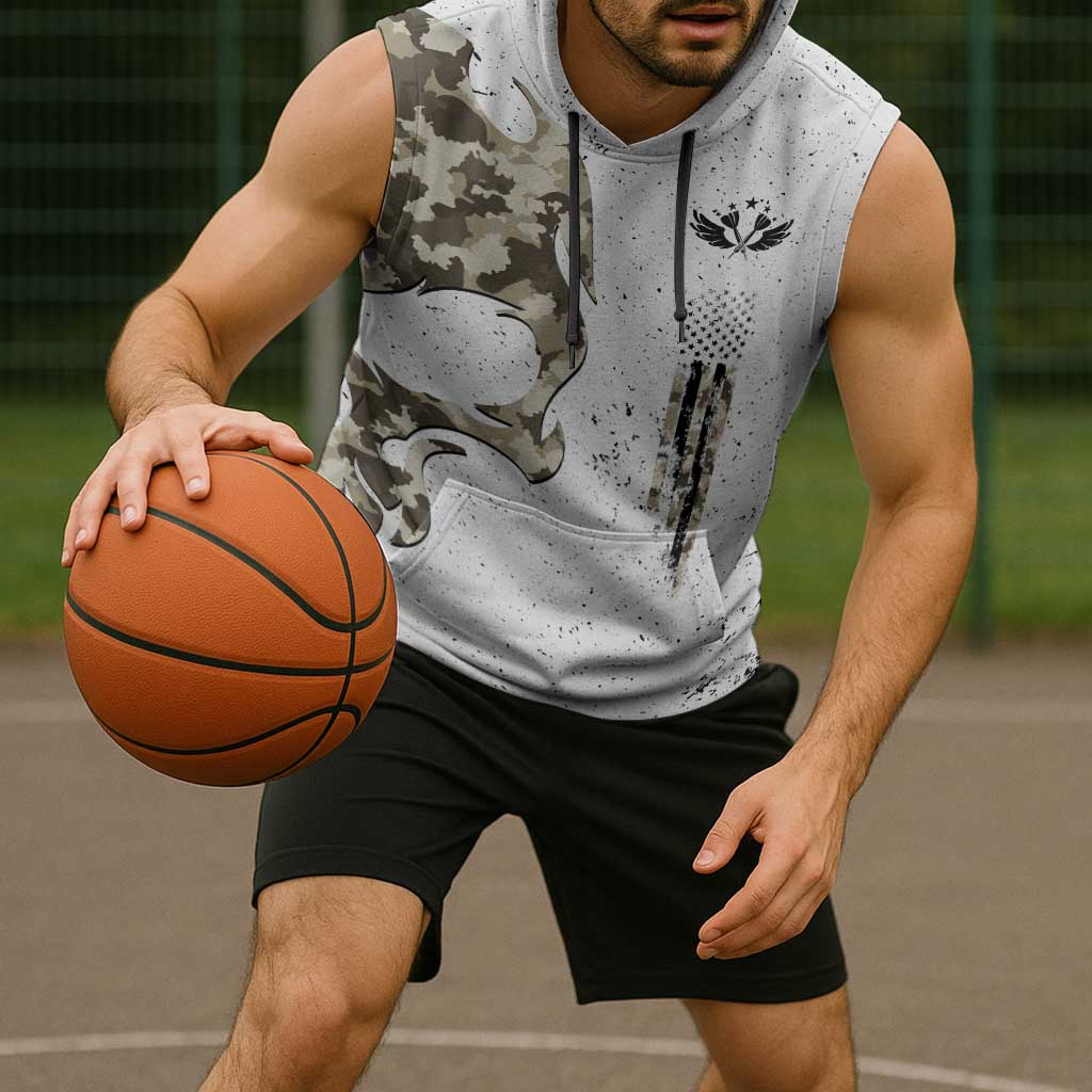 Personalized Camouflage Skull and American Flag Darts Sleeveless Hoodie - Wonder Print Shop