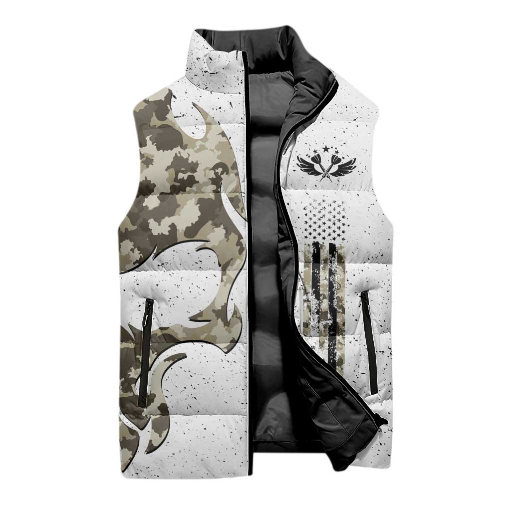 Personalized Camouflage Skull and American Flag Darts Sleeveless Puffer Jacket - Wonder Print Shop