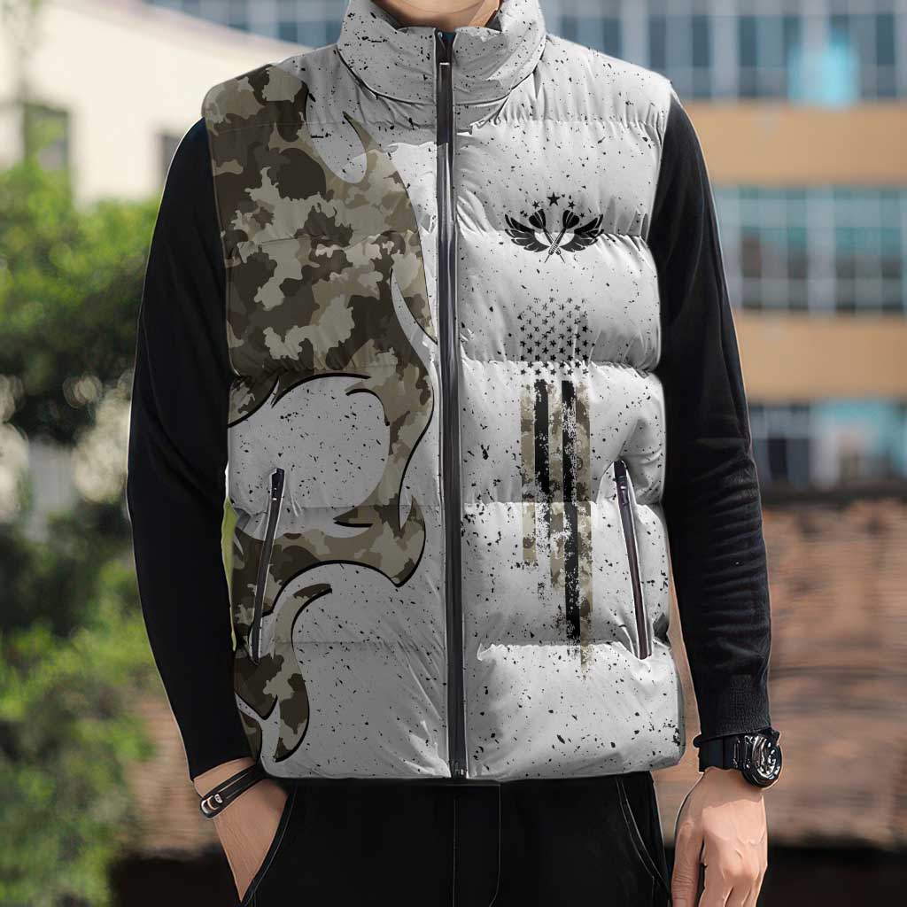 Personalized Camouflage Skull and American Flag Darts Sleeveless Puffer Jacket - Wonder Print Shop
