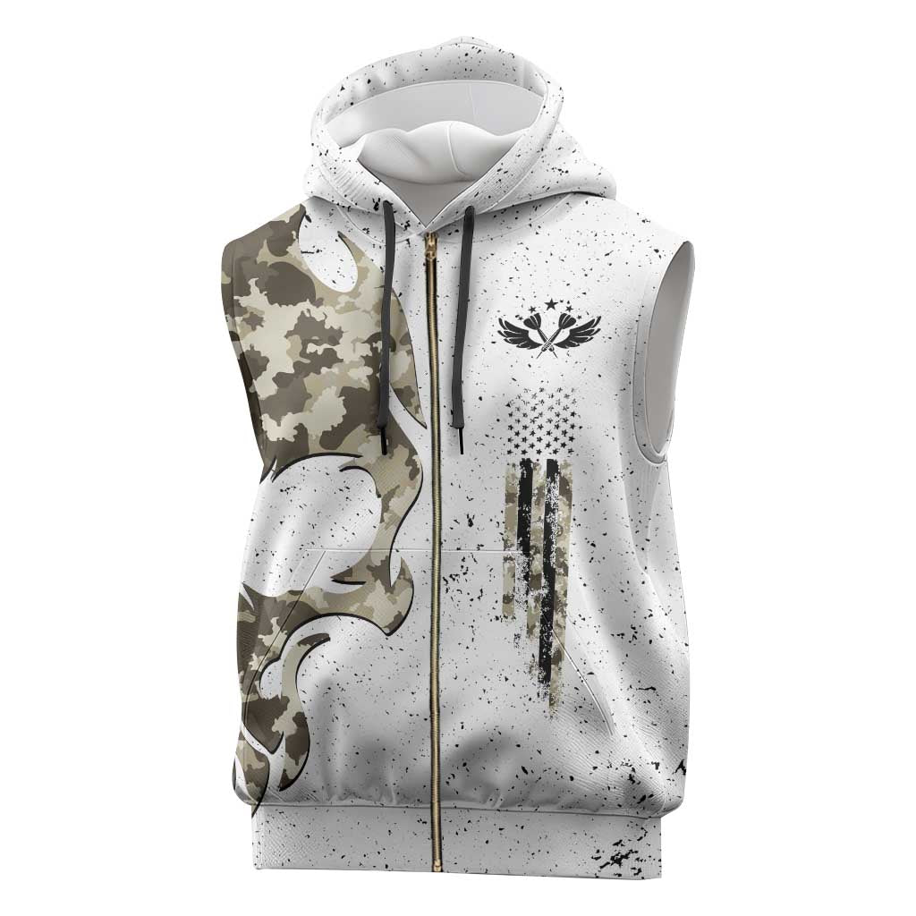 Personalized Camouflage Skull and American Flag Darts Sleeveless Zip Hoodie - Wonder Print Shop