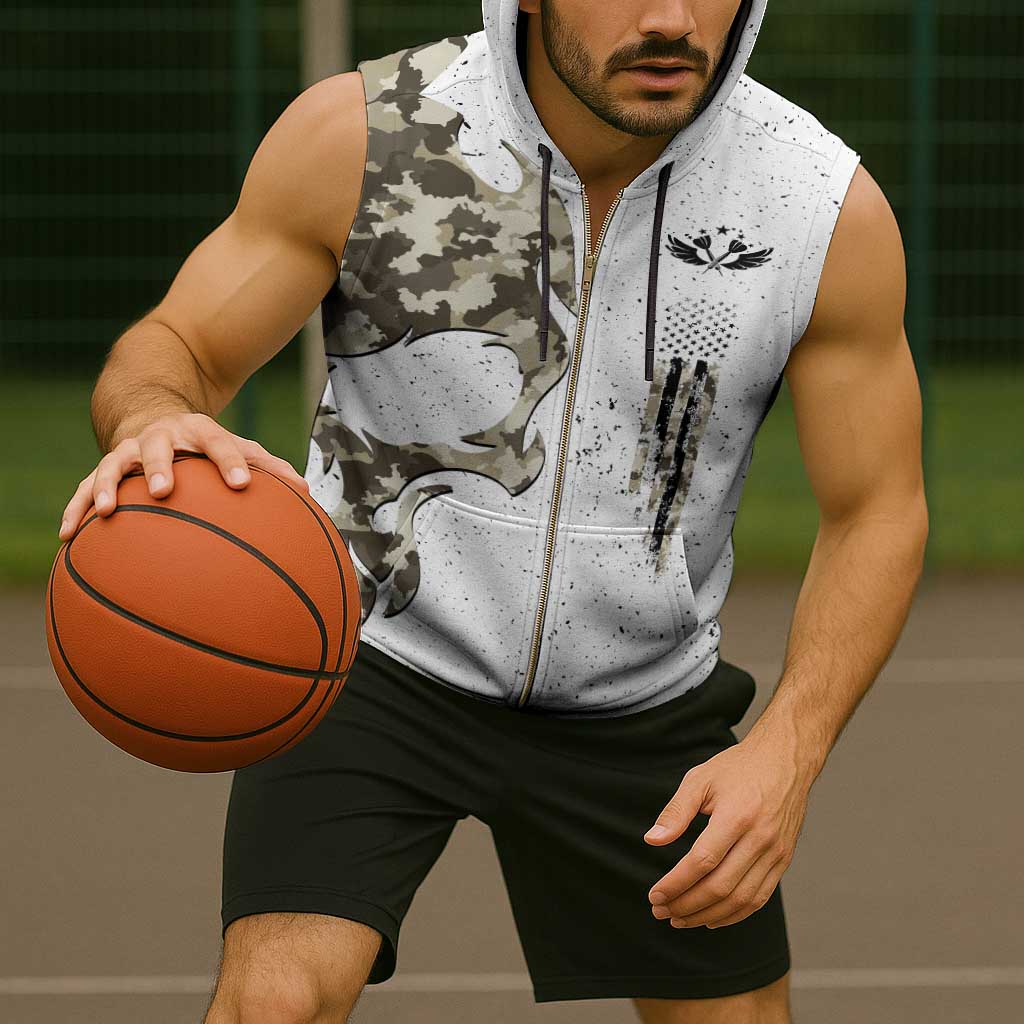 Personalized Camouflage Skull and American Flag Darts Sleeveless Zip Hoodie - Wonder Print Shop