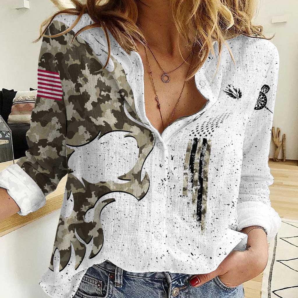 Personalized Camouflage Skull and American Flag Darts Women Casual Shirt - Wonder Print Shop