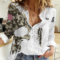 Personalized Camouflage Skull and American Flag Darts Women Casual Shirt - Wonder Print Shop