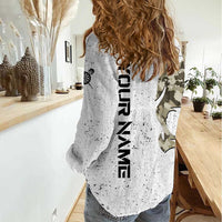 Personalized Camouflage Skull and American Flag Darts Women Casual Shirt - Wonder Print Shop